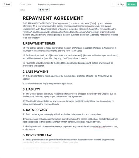 repayment agreement nfc